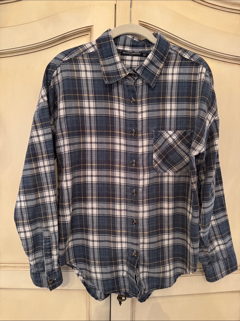 Brandy Melville Blue and White Plaid Button-Down Shirt